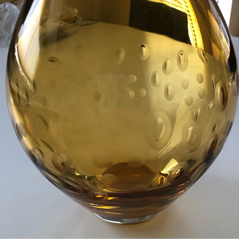 Large Crate & Barrel Amber Vase with circle indents 11x7